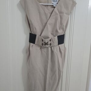 Robbie Bee Taupe Dress with Black Accent